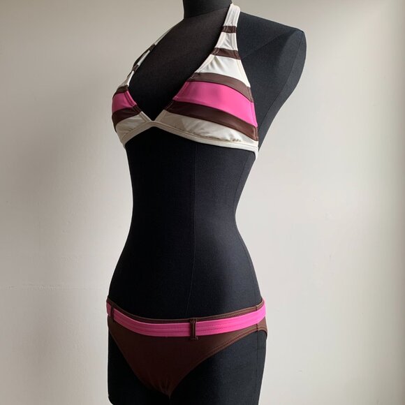 Billabong surf BLUE CRUSH era Vintage bikini pink brown belted halter top RARE - Picture 5 of 8
